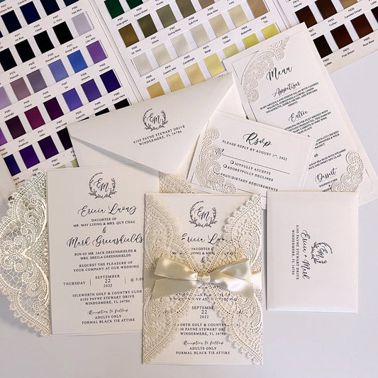 Elegant Lace Wedding Invitation Set Customized Wedding Cards with Lace Wraps