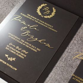 Elegant Monogram Affordable Gold Acrylic Wedding Invitations CAX063