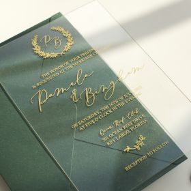 Elegant Monogram Affordable Gold Acrylic Wedding Invitations Swal081