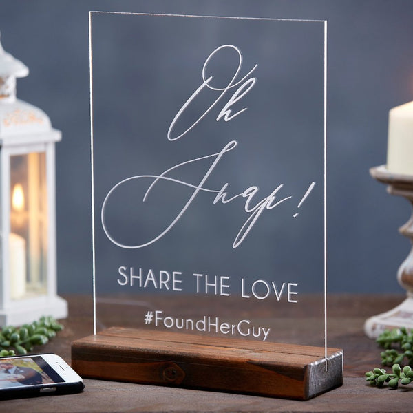 Oh Snap Wedding Hashtag Sign Custom Acrylic Wedding Sign, Share the Love Hashtag Display
