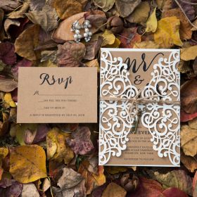 Elegant Rustic Laser Cut Wedding Invitation Set With Twines And Key Swws188