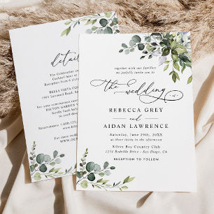 Elegant All In One Watercolor Greenery Wedding Invitation