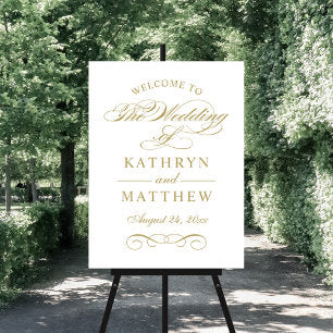 Elegant Antique Gold Calligraphy Wedding Welcome Foam Board