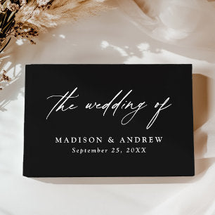 Elegant Black and White Calligraphy Photo Wedding Guest Book