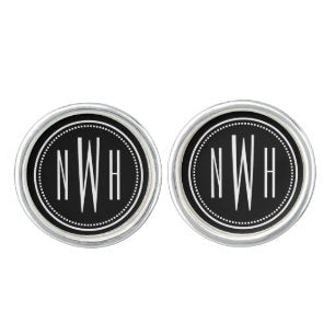 Elegant Black and White Monogram Initials Men's Cufflinks