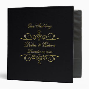 Elegant Black Gold Heart Wedding Photo Album 3 Ring Binder