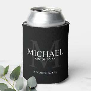 Elegant Black Personalized Groomsmen Can Cooler