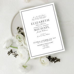 Elegant Black & White Classic Script Wedding Invitation