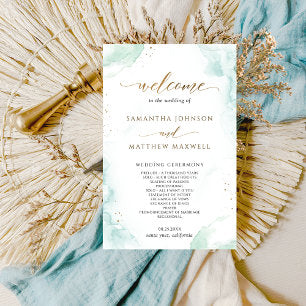 Elegant Blue and Green Watercolor Wedding Program