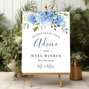 Elegant Blue Hydrangea Advice & Wishes Wedding Poster