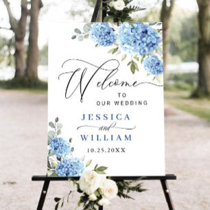 Elegant Blue Hydrangea Eucalyptus WEDDING Welcome Foam Board