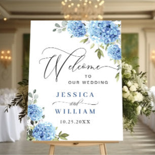Elegant Blue Hydrangea Eucalyptus Wedding Welcome Poster