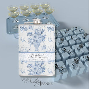 Elegant Blue n White Floral Classic Bridesmaid Flask