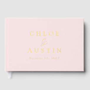 Elegant Blush Pink and Gold Calligraphy Wedding Foil Guest Book