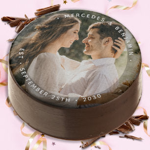 Elegant Bride Groom Modern Photo Name Date Wedding Chocolate Covered Oreo
