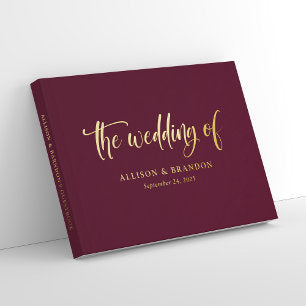 Elegant Burgundy Calligraphy Foil Wedding Foil Guest Book