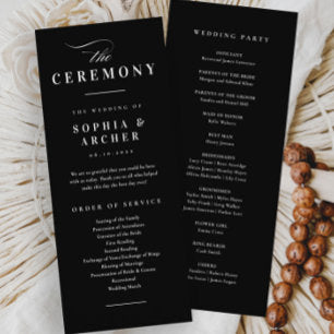 Elegant Calligraphy Black and White Wedding Program