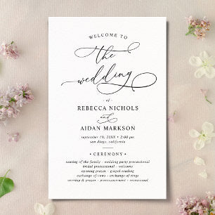 Elegant Calligraphy Black & White Wedding Program