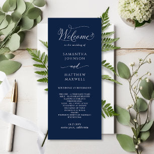 Elegant Calligraphy Navy Blue Wedding Program
