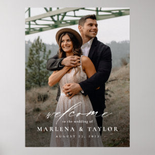 Elegant Calligraphy Photo Wedding Welcome Poster