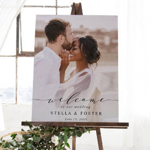 Elegant Calligraphy Photo Wedding Welcome Sign