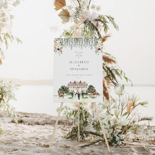 Elegant Chateau Watercolor English Manor Wedding Foam Board