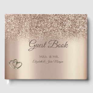 Elegant Chic Glitter Bokeh Hearts Wedding Guest Book