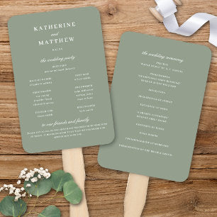 Elegant Chic Sage Green Wedding Ceremony Program Hand Fan