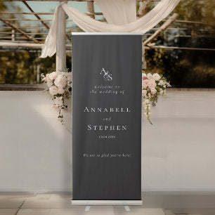 Elegant, Classic, Monogram, Black-White, Wedding Retractable Banner