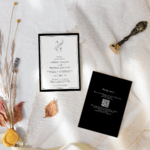 Elegant Classic Monogram QR Code Wedding Invitation