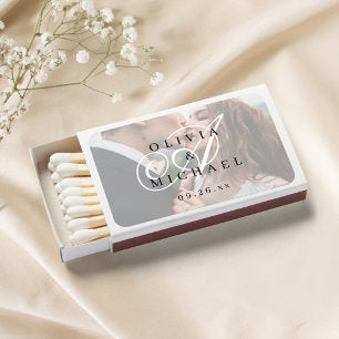 Elegant classic script monogram photo wedding matchboxes