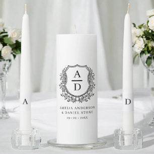 Elegant Crest Modern Monogram Wedding Unity Candle Set