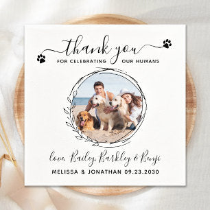 Elegant Custom Dog Photo Thank You Pet Wedding Napkins