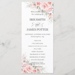 Elegant Delicate Blush PInk Floral Wedding Program