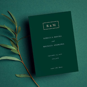 Elegant Emerald Monogram Wedding Save Date Foil Invitation