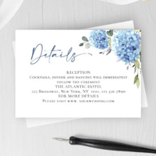 Elegant Eucalyptus Blue Hydrangea Wedding Details Enclosure Card