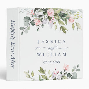 Elegant Eucalyptus Blush Roses Floral Wedding 3 Ring Binder