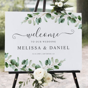 Elegant Eucalyptus Greenery Wedding Sign Welcome