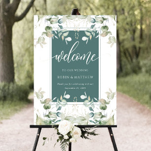 Elegant Eucalyptus Greenery Welcome, Green, Sign