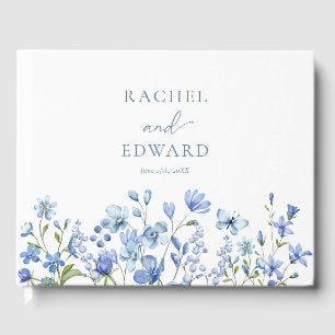 Elegant Floral Dusty Blue Wedding Guest Book