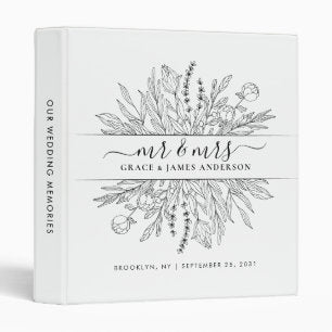 Elegant Floral Mr and Mrs Script Wedding Album 3 Ring Binder