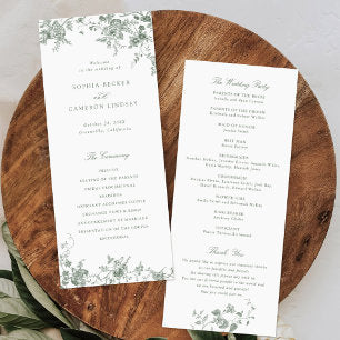 Elegant Floral Sage Green Vintage Ornament Wedding Program