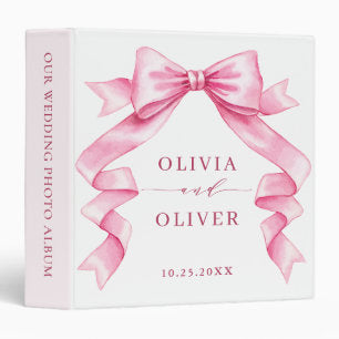 Elegant Gentle Pink Bow Ribbon Wedding photo album 3 Ring Binder