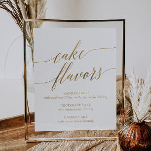 Elegant Gold Calligraphy Cake Flavors Sign