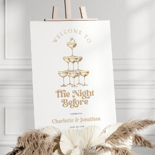 Elegant Gold Champagne Retro Rehearsal Dinner Sign