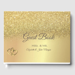 Elegant Gold Glitter Bokeh Hearts Wedding Guest Book