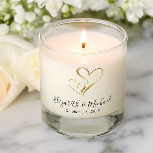 Elegant Gold Hearts Monogram Wedding Scented Candle