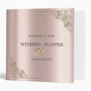 Elegant Gold Hearts Rose Gold 3 Ring Binder