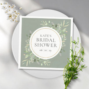 Elegant Gold Watercolour Greenery Bridal Shower Napkins