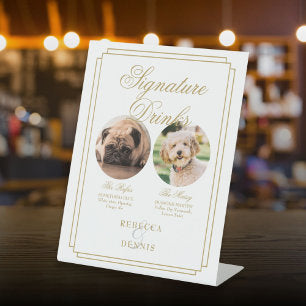 Elegant Gold Wedding Pet Dog Signature Drinks Pedestal Sign
